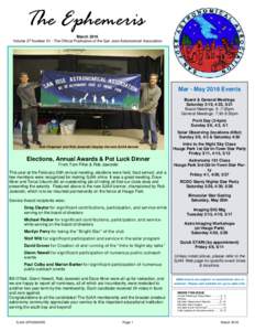 The Ephemeris March 2016 Volume 27 Number 01 - The Official Publication of the San Jose Astronomical Association  Mar - May 2016 Events