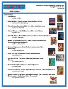 Summer 2016 Recommended Reading List Rising Seventh GradeKPS READS! NON-FICTION