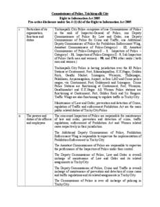Commissioner of Police, Trichirapalli City Right to Information Act 2005 Pro-active disclosure under Sec[removed]b) of the Right to Information Act 2005