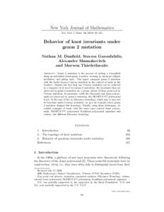 New York Journal of Mathematics New York J. Math–123. Behavior of knot invariants under genus 2 mutation Nathan M. Dunfield, Stavros Garoufalidis,