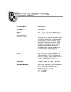 New York City College of Technology City University of New York DEPARTMENT:  Mathematics