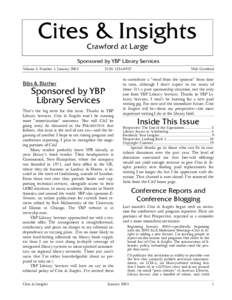Cites & Insights Crawford at Large Sponsored by YBP Library Services Volume 5, Number 1: January 2005