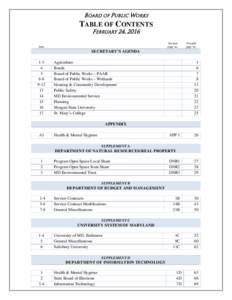 BOARD OF PUBLIC WORKS  TABLE OF CONTENTS F EBRUARY 24, 2016  Section