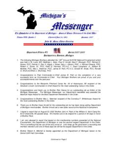 Michigan’s  Messenger The Newsletter of the Department of Michigan – Sons of Union Veterans of the Civil War Volume XVI, Number 2