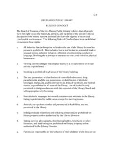 C-­‐8	
    	
   DES	
  PLAINES	
  PUBLIC	
  LIBRARY	
   	
   RULES	
  OF	
  CONDUCT	
  