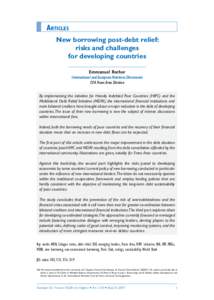 ARTICLES New borrowing post-debt relief: risks and challenges for developing countries Emmanuel Rocher International and European Relations Directorate