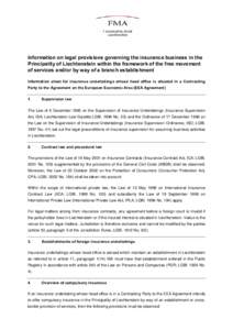 Information on legal provisions governing the insurance business in the Principality of Liechtenstein within the framework of the free movement of services and/or by way of a branch establishment Information sheet for in
