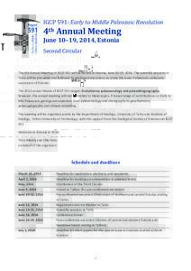 IGCP 591: Early to Middle Paleozoic Revolution  4th Annual Meeting June 10–19, 2014, Estonia Second Circular