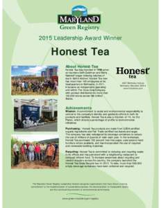 Green Registry 2015 Leadership Award Winner Honest Tea About Honest onest Tea