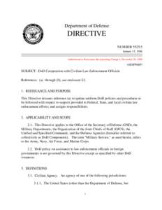 Department of Defense  DIRECTIVE NUMBER[removed]January 15, 1986 Administrative Reissuance Incorporating Change 1, December 20, 1989
