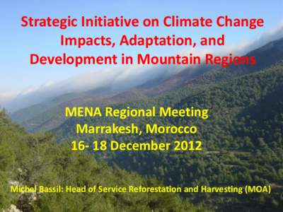 Strategic Initiative on Climate Change Impacts, Adaptation, and Development in Mountain Regions MENA Regional Meeting Marrakesh, MoroccoDecember 2012