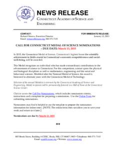 NEWS RELEASE  CONNECTICUT ACADEMY OF SCIENCE AND ENGINEERING CONTACT: Richard Strauss, Executive Director