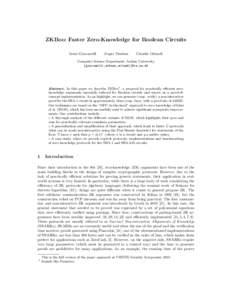 ZKBoo: Faster Zero-Knowledge for Boolean Circuits Irene Giacomelli Jesper Madsen  Claudio Orlandi
