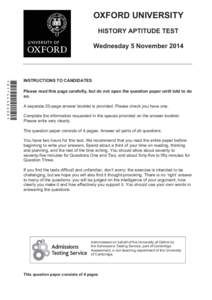 OXFORD UNIVERSITY HISTORY APTITUDE TEST Wednesday 5 November 2014 
