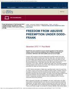 Freedom from abusive preemption under Dodd-Frank | The American Association For Justice  FIND A MEMBER LEADERS FORUM DIRECTORY