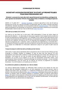    COMMUNIQUÉ DE PRESSE    KICKSTART ACCELERATOR RETIENT 30 START-UP PROMETTEUSES 