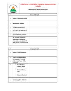 Association of Australian Education Representatives in India Membership Application Form Personal Details