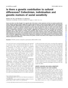 doi:[removed]scan/nsq059  SCAN[removed], 203^211 Is there a genetic contribution to cultural differences? Collectivism, individualism and