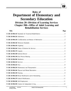 Rules of  Department of Elementary and Secondary Education Division 20—Division of Learning Services Chapter 500—Office of Adult Learning and