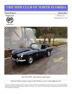 TRIUMPH CLUB OF NORTH FLORIDA Volume 26 Issue 2 February Forest Ave. Neptune Beach, Fla 32266