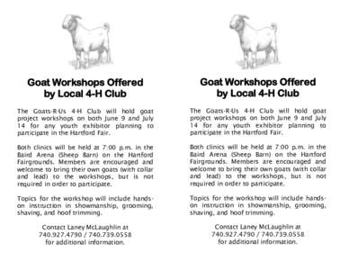 Goat Workshops Offered by Local 4-H Club Goat Workshops Offered by Local 4-H Club