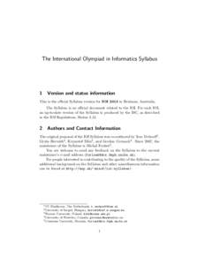 The International Olympiad in Informatics Syllabus  1 Version and status information