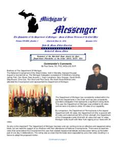 Michigan’s  Messenger The Newsletter of the Department of Michigan – Sons of Union Veterans of the Civil War Volume XXlIII, Number 2