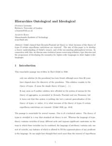 Hierarchies Ontological and Ideological Øystein Linnebo Birkbeck, University of London [removed] Agust´ın Rayo Massachusetts Institute of Technology