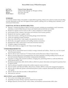 Macon-Bibb County CVB Job Description Job Title: Reports to: Hours: FLSA Status: