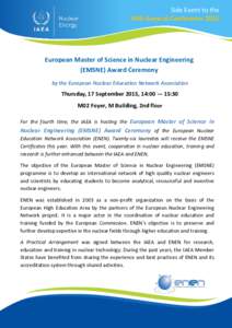 Side Event to the 59th General Conference 2015 European Master of Science in Nuclear Engineering (EMSNE) Award Ceremony by the European Nuclear Education Network Association