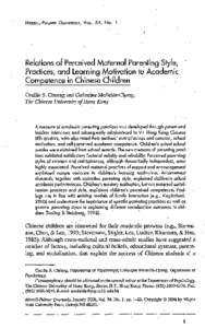 MERRILL-PALMER QUARTERLY, VOL.  54, No. 1 Relations of Perceived Maternal Parenting Style, Practices, and Learning Motivation to Academic