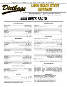 46 Major Leaguers • 16 MLB players in 2015 • NCAA Leader for most MLB players inLONG BEACH STATE DIRTBAGS  Athletic Media Relations • Baseball Contact: Tyler Hendrickson