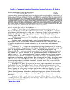 Southern Campaign American Revolution Pension Statements & Rosters Pension application of James Meadows S8895 Transcribed by Will Graves f24VA[removed]