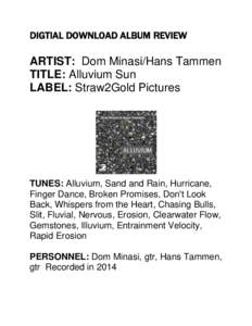 DIGTIAL DOWNLOAD ALBUM REVIEW  ARTIST: Dom Minasi/Hans Tammen TITLE: Alluvium Sun LABEL: Straw2Gold Pictures
