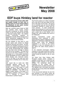 ,  Newsletter MayEDF buys Hinkley land for reactor
