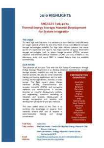2010 HIGHLIGHTS     SHC/ECES Task 42/24  Thermal Energy Storage: Material Development  for System Integration 