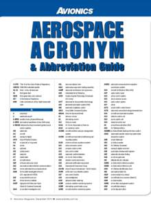AEROSPACE ACR O N YM & Abbreviation Guide 14 CFR	 Title 14 of the Code of Federal Regulations 1090 ES 	1090 MHz extended squitter