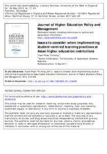 Issues to consider when implementing student-centred learning practices at Asian higher education institutions