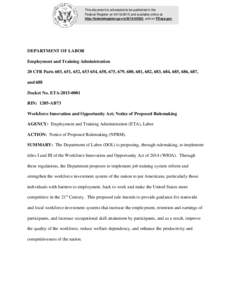 This document is scheduled to be published in the Federal Register onand available online at http://federalregister.gov/a, and on FDsys.gov DEPARTMENT OF LABOR Employment and Training Administratio