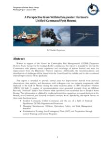 Deepwater Horizon Study Group Working Paper – January 2011 A Perspective from Within Deepwater Horizon’s Unified Command Post Houma