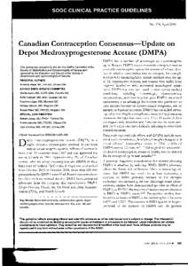 Canadian contraception consensus - update on Depot Medroxyprogesterone Acetate (DMPA)