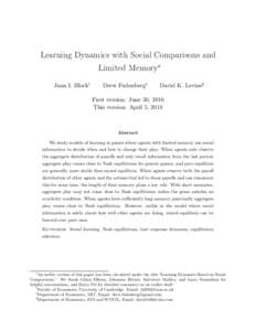 Learning Dynamics with Social Comparisons and Limited Memory∗ Juan I. Block† Drew Fudenberg‡