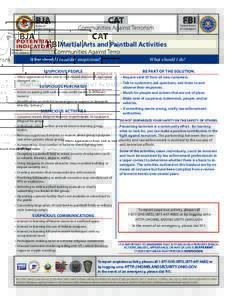 Martial Arts and Paintball Activities What should I consider suspicious? Suspicious People What should I do? Be part of the solution.