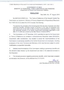 (TO BE PUBLISHED IN THE GAZETTE OF INDIA (EXTRAORDINARY),  PART I, SECTION 1) GOVERNMENT OF INDIA MINISTRY OF PERSONNEL, PUBLIC GRIEVANCES AND PENSIONS