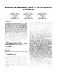 Assessing the assumptions underlying mechanism design for the Internet Steven J. Bauer Peyman Faratin
