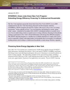 NYSERDA’s Green Jobs-Green New York Program:  Extending Energy Efficiency Financing To Underserved Households