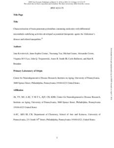 JPET Fast Forward. Published on March 15, 2016 as DOI: jpetThis article has not been copyedited and formatted. The final version may differ from this version. JPET #Title Page Title