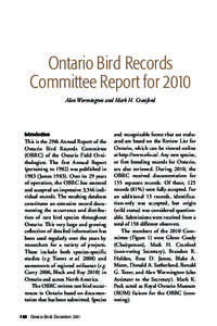 Ontario Bird Records Committee Report for 2010 Alan Wormington and Mark H. Cranford Introduction