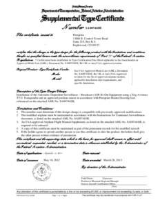 UnitedStatesofAmerica  DepartmentofTransportation_FederalAviationAdministration Supplemental Type Certificate N umber