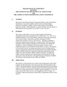 MEMORANDUM OF AGREEMENT BETWEEN THE UNITED STATES DEPARTMENT OF AGRICULTURE AND THE AMERICAN INDIAN HIGHER EDUCATION CONSORTIUM